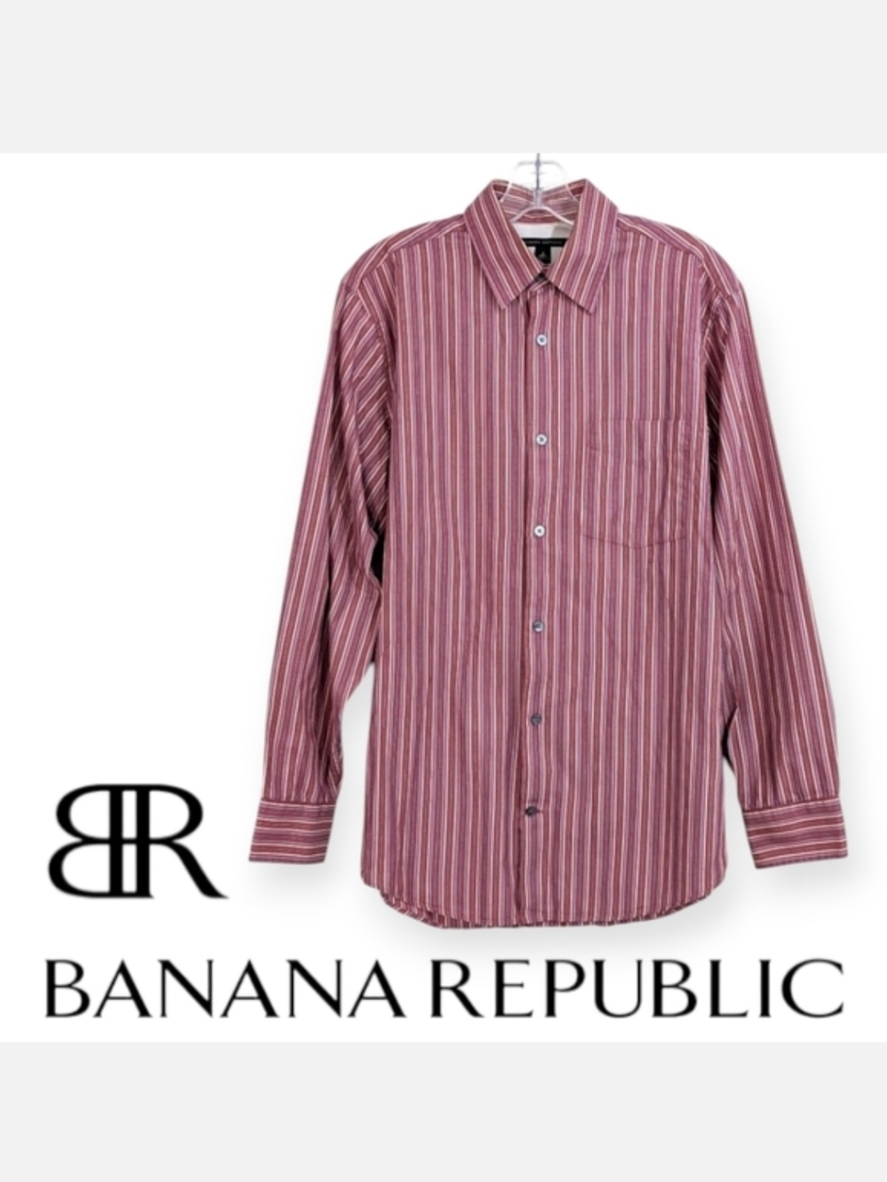 Banana Republic Striped Button Down Shirt - Size Small Mens S - Brick Red Cream